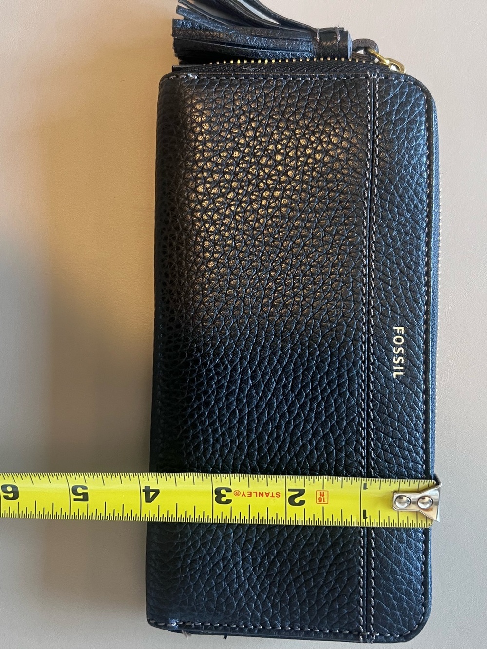 Fossil Black Pebbled Leather Zip-Around Wallet with Tassel - Picture 5 of 5